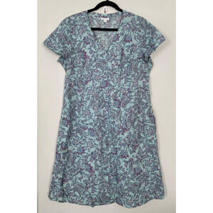 J.Jill Love Linen Womens M Tall Paisley V-Neck Dress Relaxed Fit Boho Floral